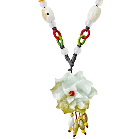 Chrysanthemum Flower Jade Necklace Pendant - Picture 4 of 5